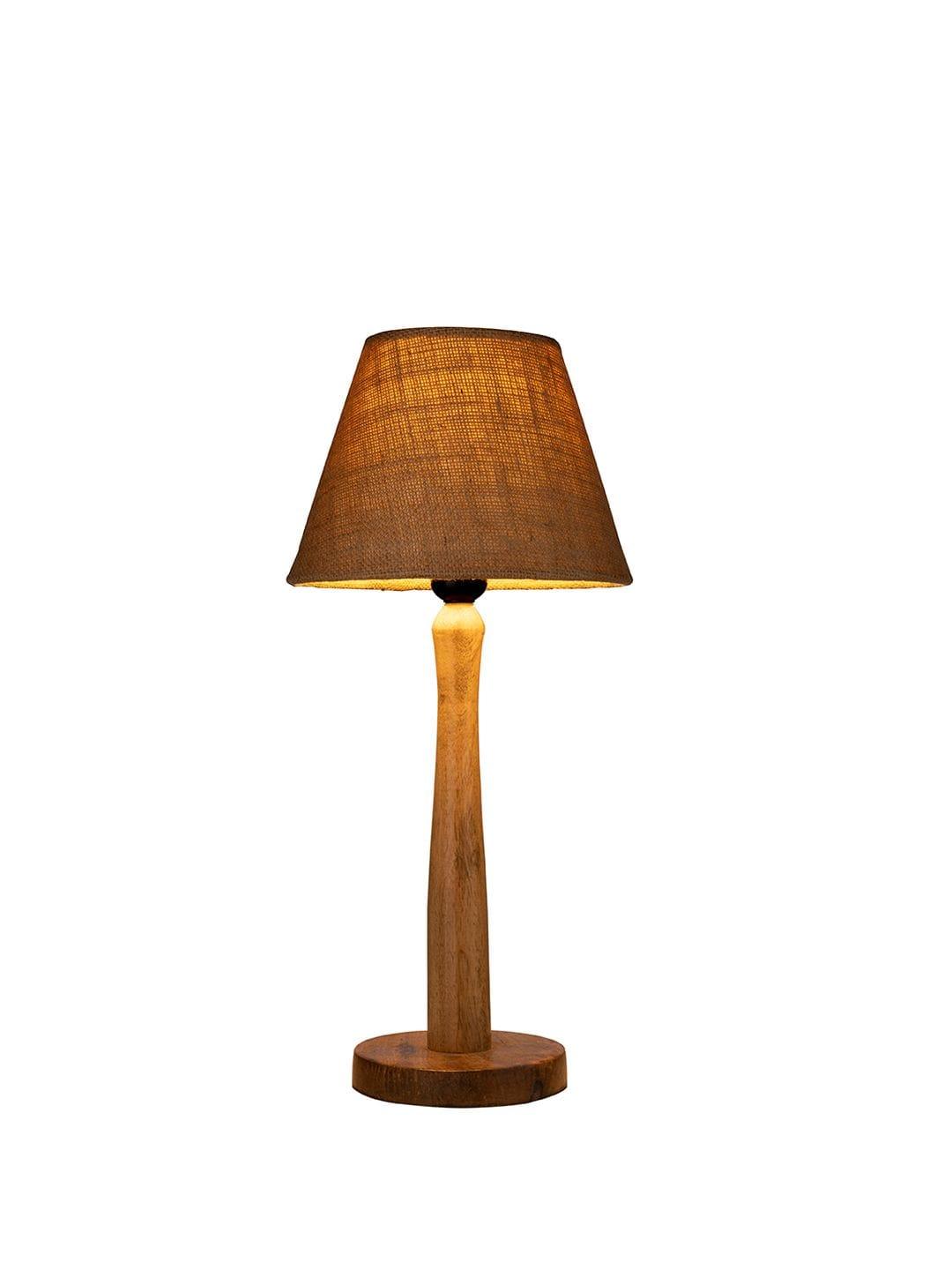 Wooden Brown Lamp with Taper Brown Jute Shade - Ouch Cart 