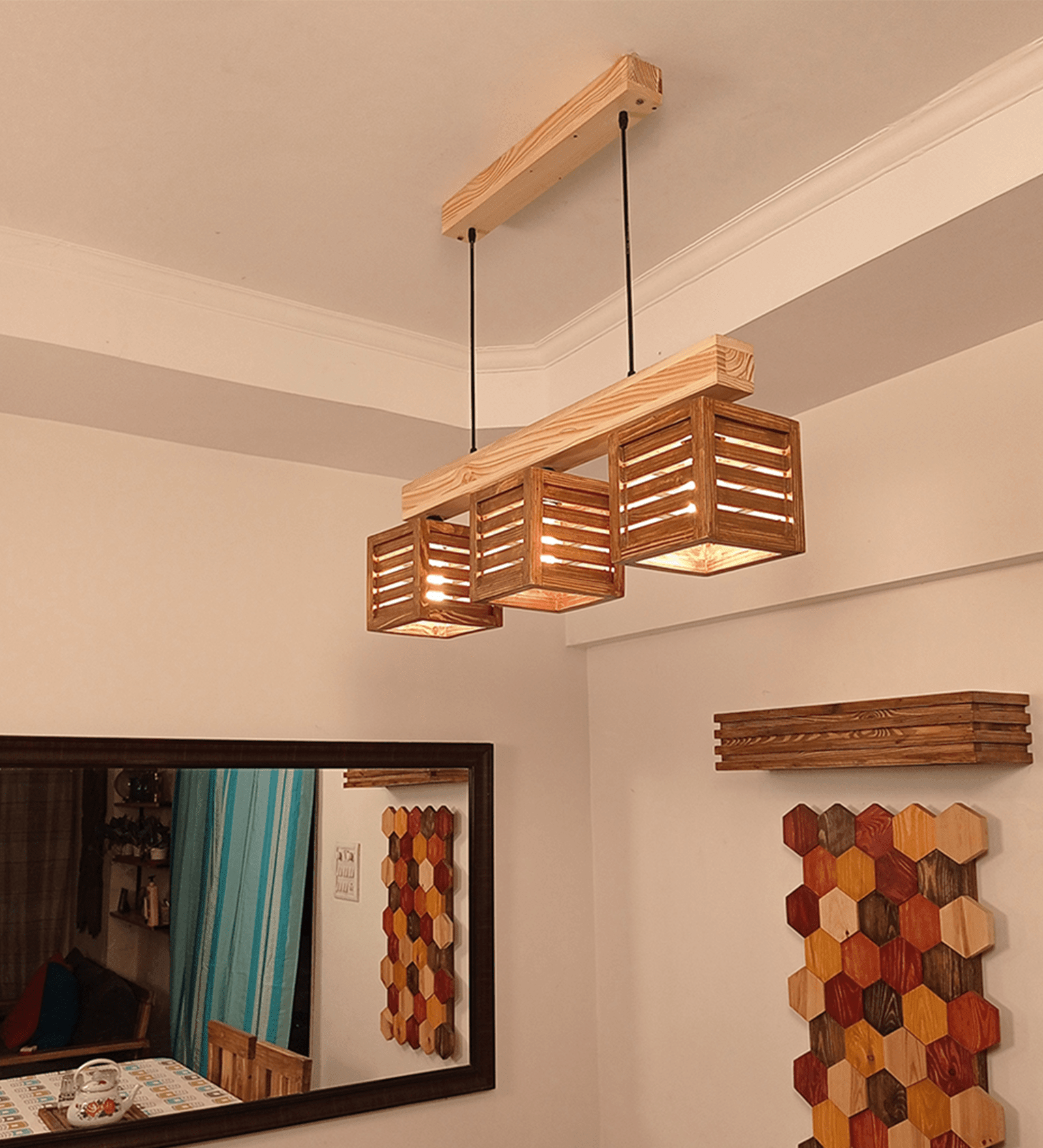 Lyon Brown & Beige Wooden Series Hanging Lamp (BULB NOT INCLUDED) - Ouch Cart 