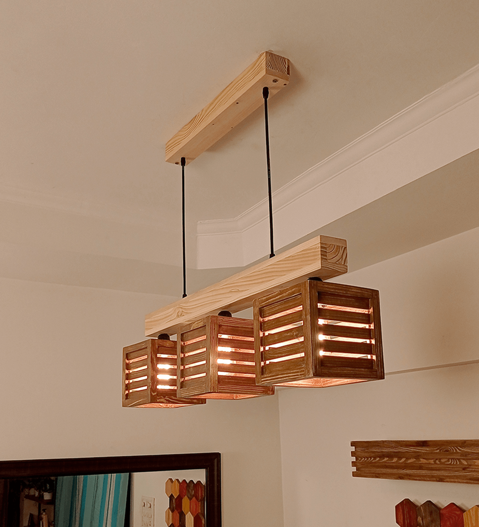 Lyon Brown & Beige Wooden Series Hanging Lamp (BULB NOT INCLUDED) - Ouch Cart 