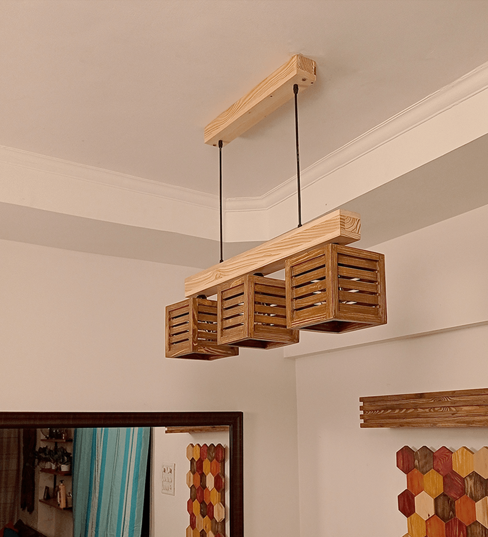 Lyon Brown & Beige Wooden Series Hanging Lamp (BULB NOT INCLUDED) - Ouch Cart 