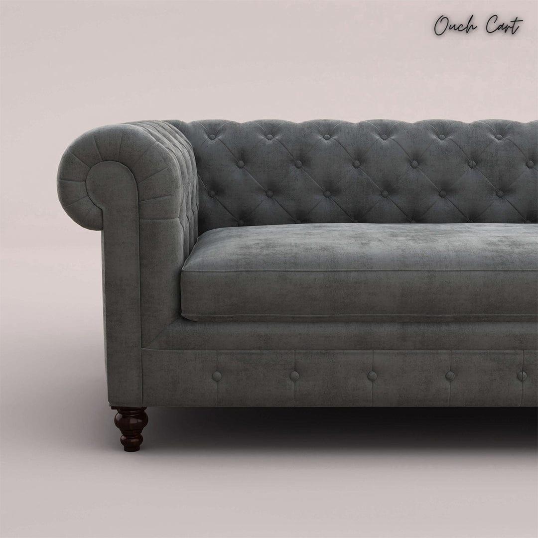 MAHARAJA FABRIC 3 SEATER SOFA (VELVET, CHARCOAL GRAY) - Ouch Cart 