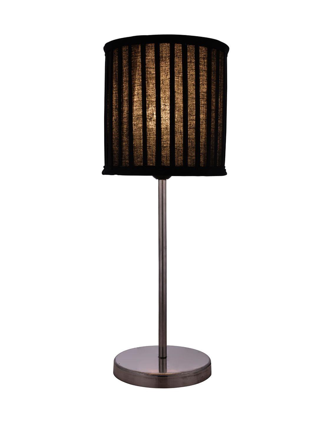 Metal Chrome Finish Lamp with Pleeted Cotton Black Shade - Ouch Cart 