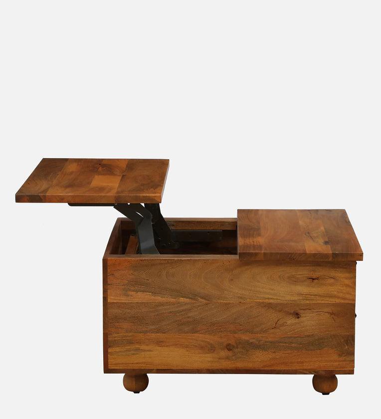 Solid Wood Coffee Table In Natural Finish With Drawers - Ouch Cart 