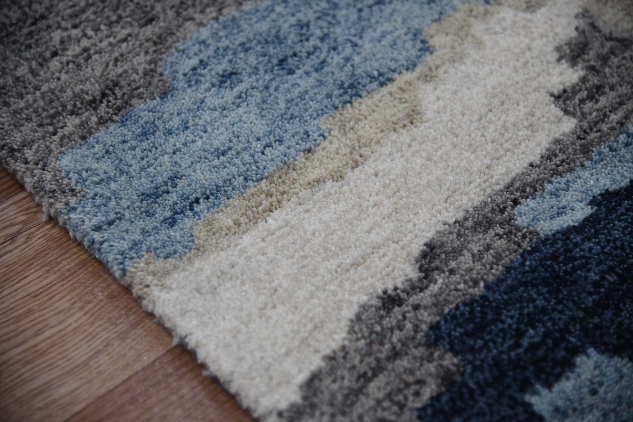 Abstract Blue Wool & Viscose Hand-Tufted Carpet Rug 5x8 Feet - Ouch Cart 