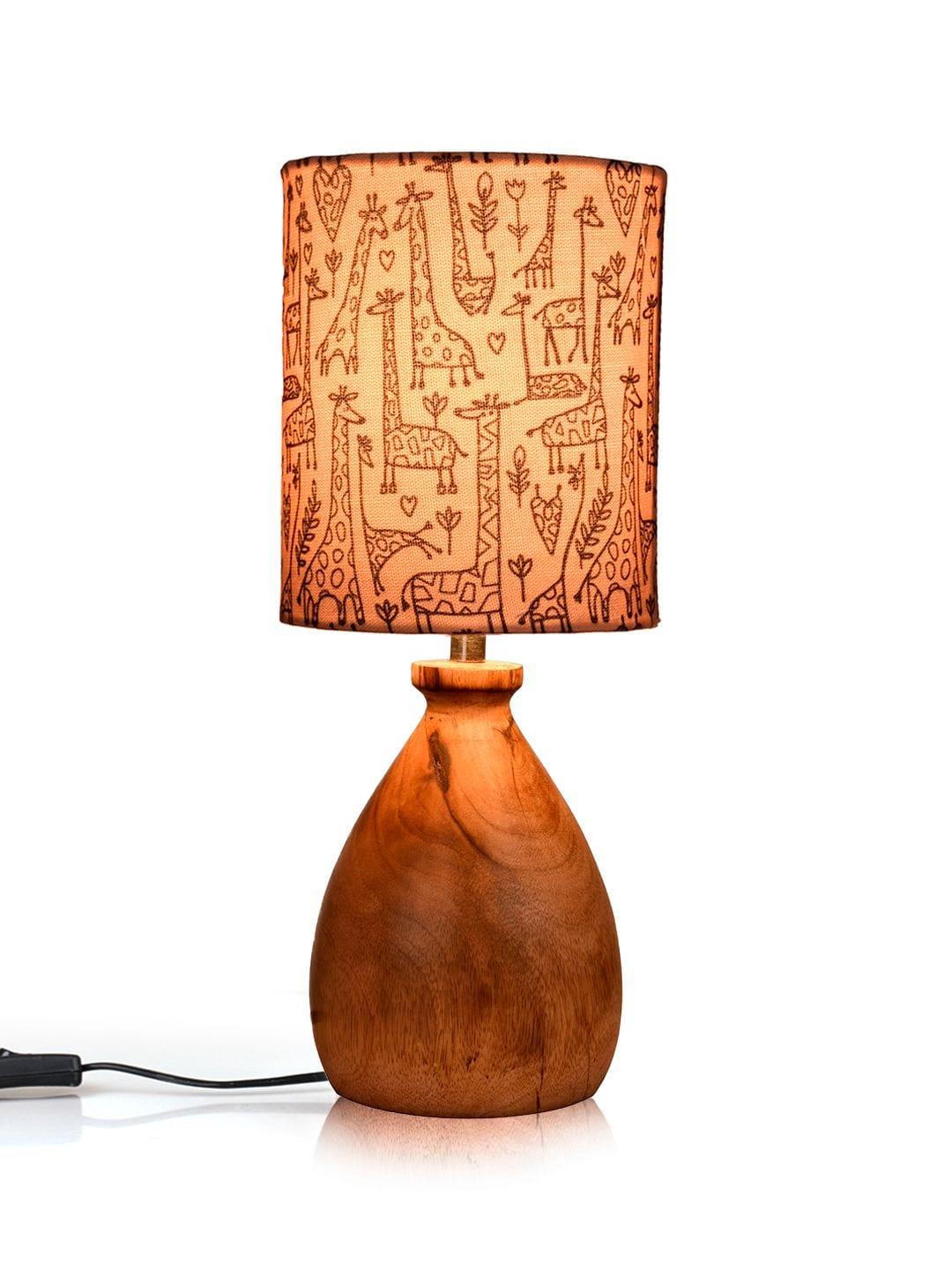 Wooden Dome Table Lamp Animal Printed Shade - Ouch Cart 