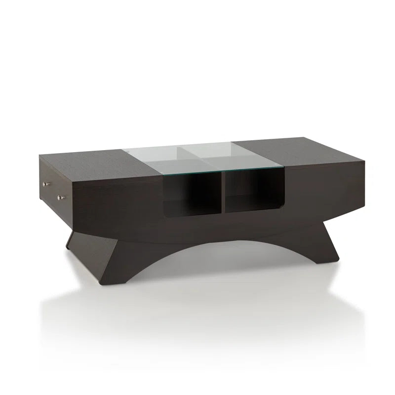 Ultramodern Curved Base Coffee Table with Glass Top and Storage