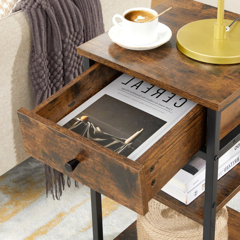 Kai Industrial Chic Bedside Table with Storage Drawer