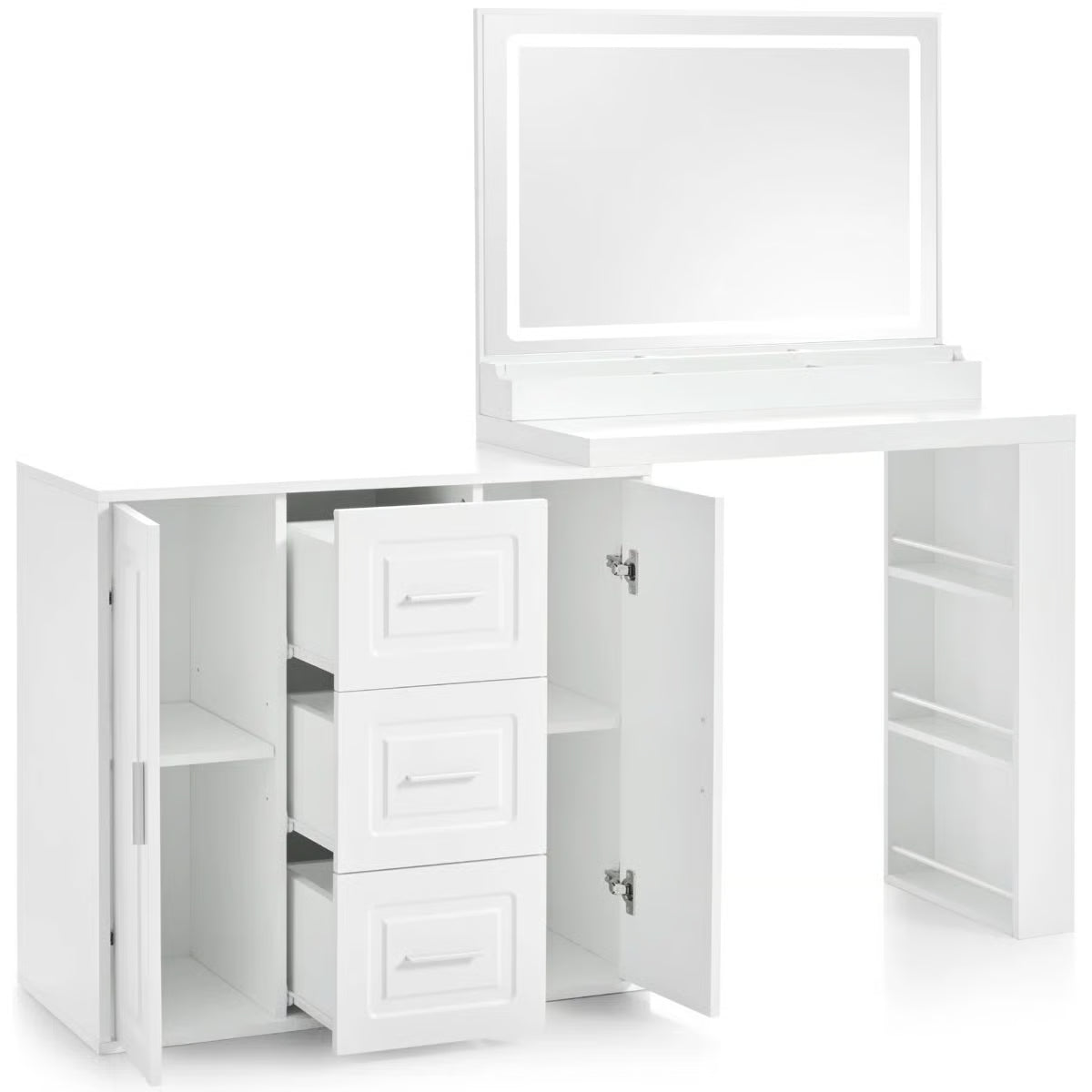Dressing Table with Mirror & Lights – Makeup Vanity Desk with 3 Drawers & 2 Cabinets-OUCH CART |Dressing table