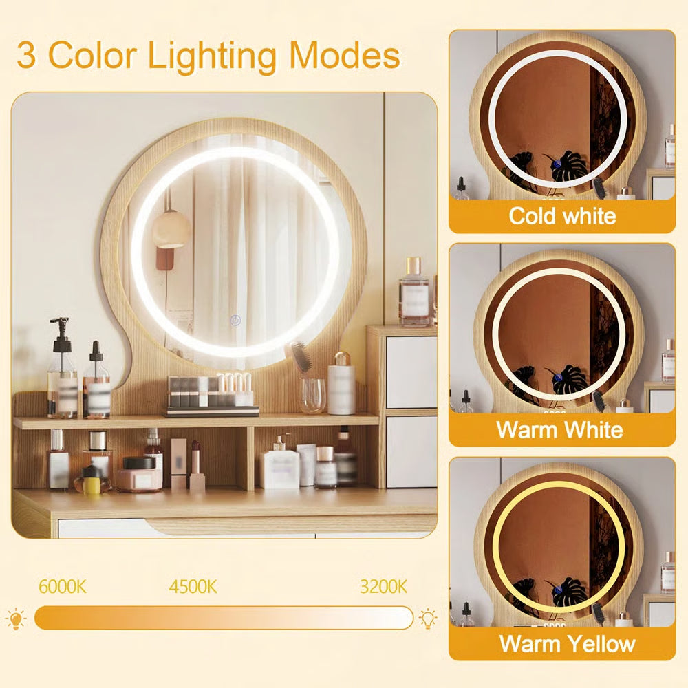 Makeup Vanity Desk with 3 Adjustable LED Mirrors, 4 Drawers & 3 Shelves