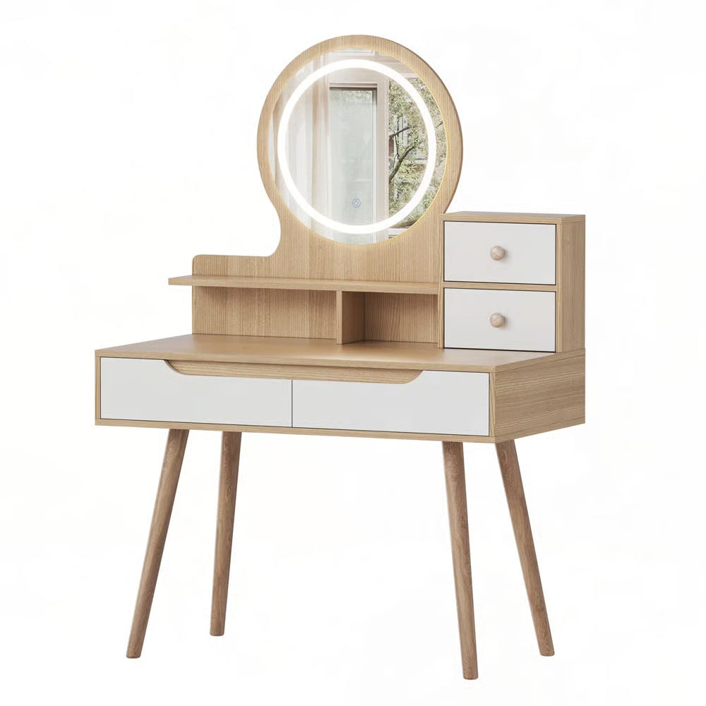 Makeup Vanity Desk with 3 Adjustable LED Mirrors, 4 Drawers & 3 Shelves