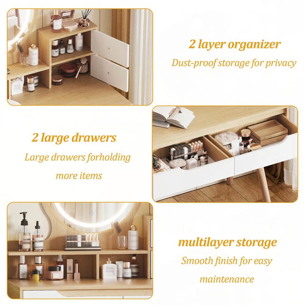 Makeup Vanity Desk with 3 Adjustable LED Mirrors, 4 Drawers & 3 Shelves-OUCH CART |Dressing table
