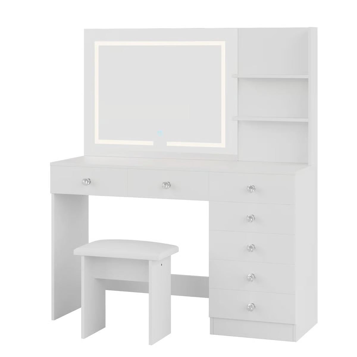 7-Drawer Makeup Vanity Table with LED Lighting and Built-In Charging Station-OUCH CART |Dressing table
