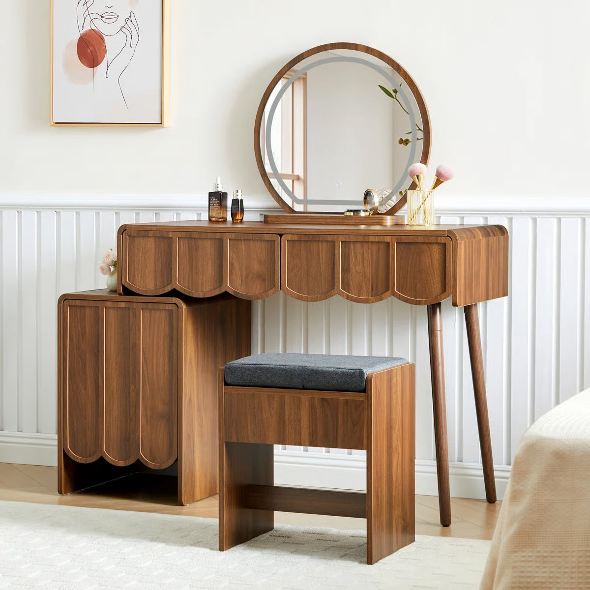Makeup Vanity Set With Stool And Led Mirror- OUCH CART |Dressing table 
