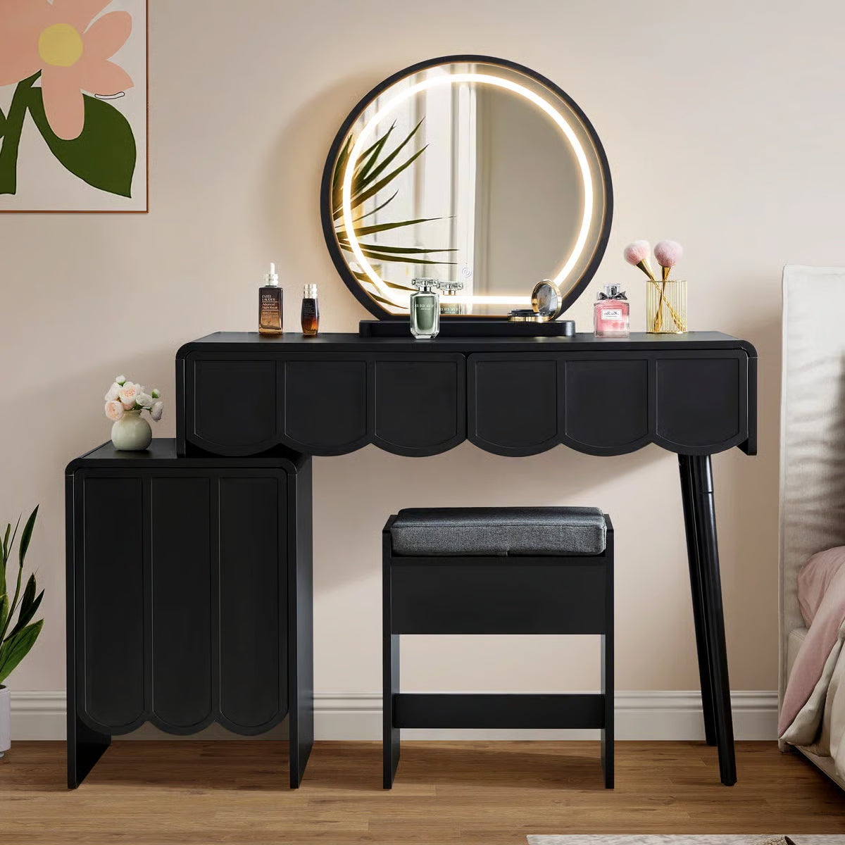 Makeup Vanity Set With Stool And Led Mirror