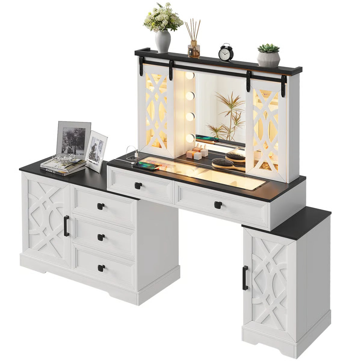 Modern Makeup Vanity Desk with Mirror and Cabinet Storage-OUCH CART |Dressing table