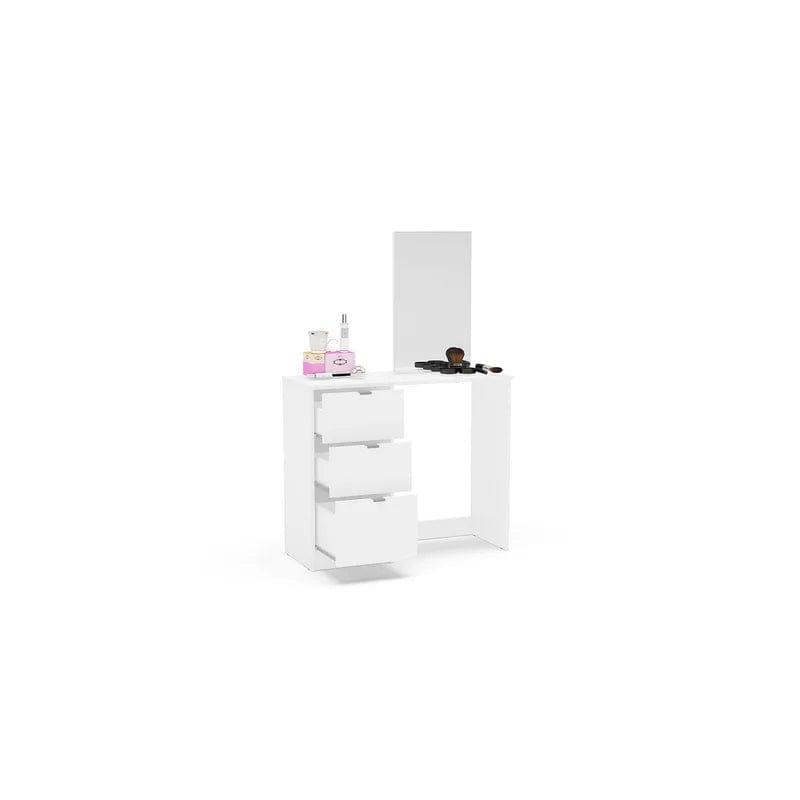 Saihemei White Vanity Table with Mirror, Vanity Mirror Desk for Bedroom, Vanity Desk with 3 Storage Drawers for Women - Ouch Cart 