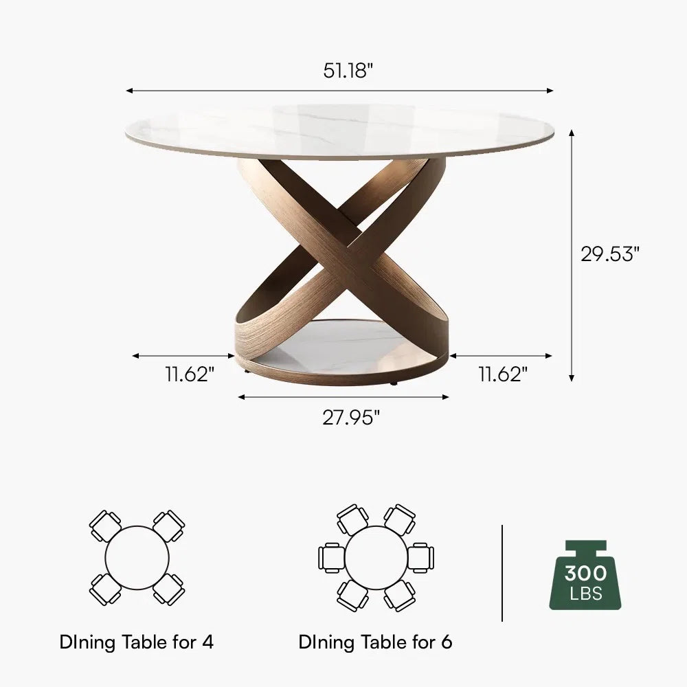 Maxwell Modern Dining Room Sets, Pre-Assembly Round Dining Table Sets, Sintered Stone Tabletop Kitchen Dining Table Set With Upholstered Chairs