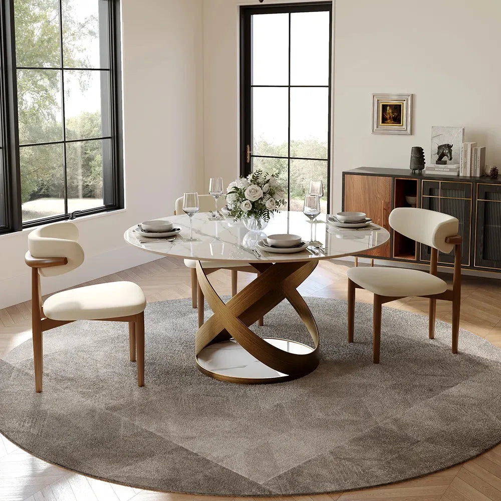 Maxwell Modern Dining Room Sets, Pre-Assembly Round Dining Table Sets, Sintered Stone Tabletop Kitchen Dining Table Set With Upholstered Chairs