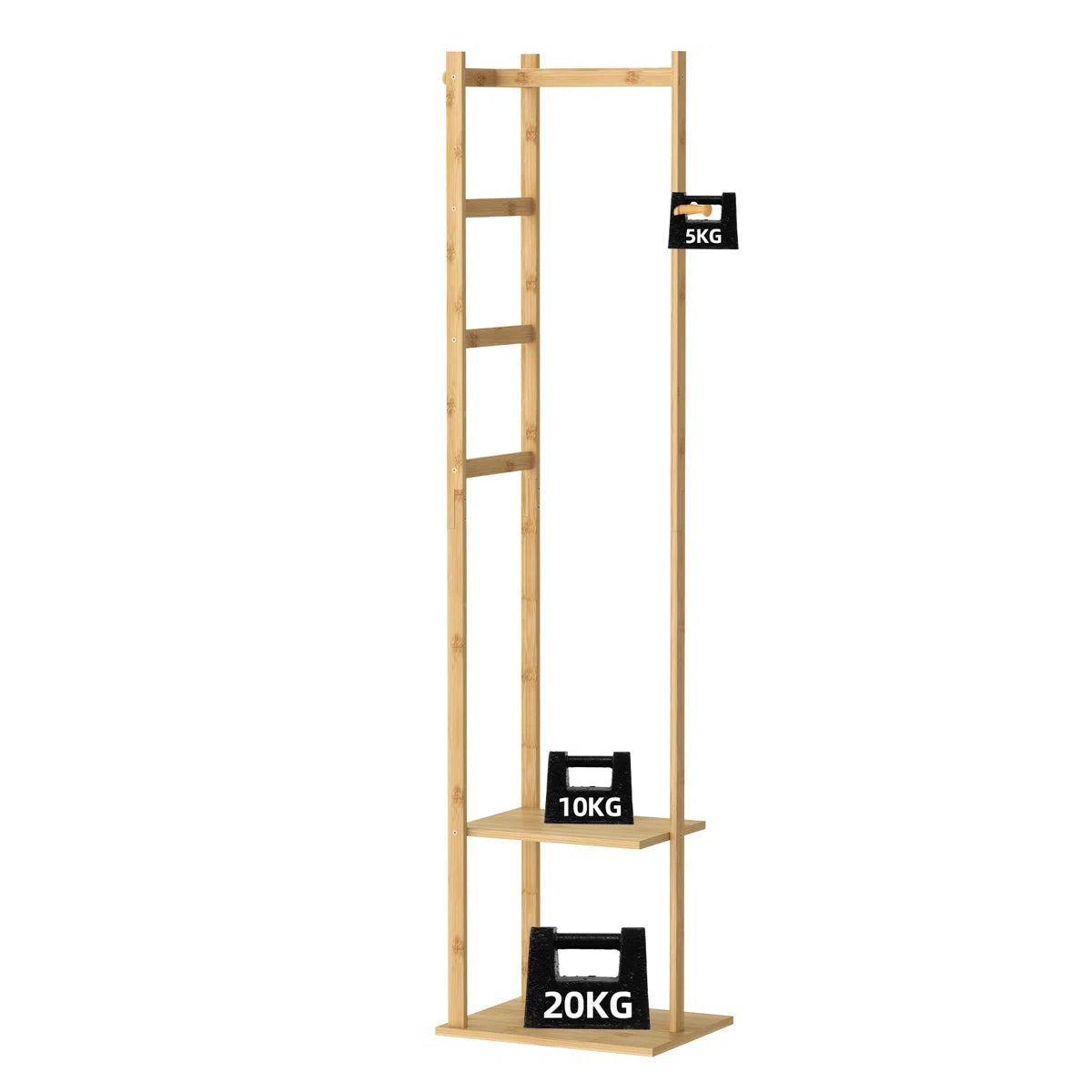 Ouch Cart Bamboo Coat Rack | 4-in-1 Entryway Hall Tree with Hooks & Storage Shelves