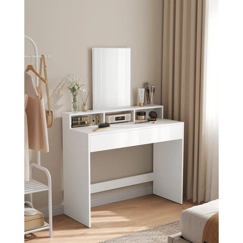Vanity Desk with Mirror, Two Drawer Storage Makeup Table - Vanity Set for Bedroom (White) - Ouch Cart 