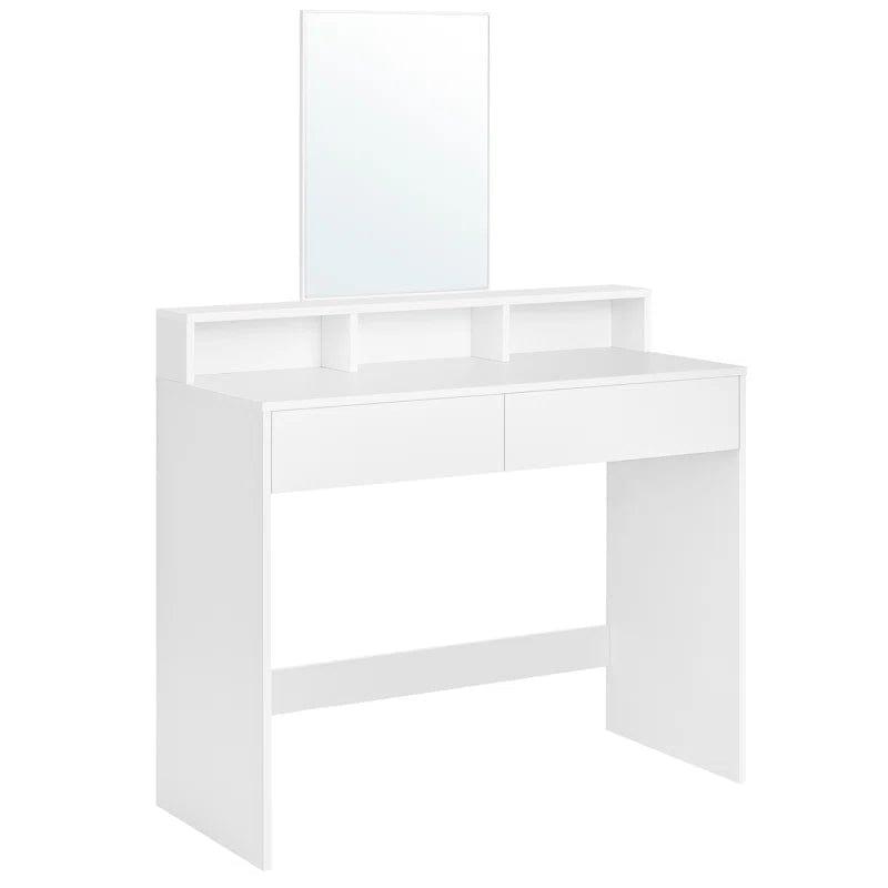 Vanity Desk with Mirror, Two Drawer Storage Makeup Table - Vanity Set for Bedroom (White) - Ouch Cart 