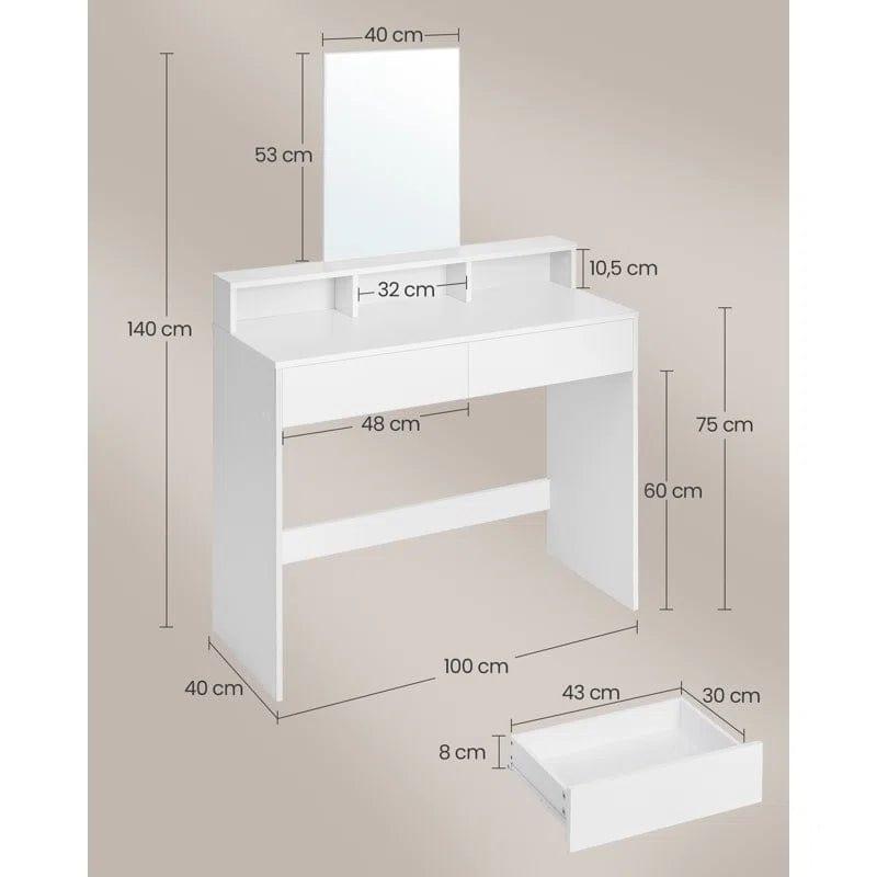 Vanity Desk with Mirror, Two Drawer Storage Makeup Table - Vanity Set for Bedroom (White) - Ouch Cart 