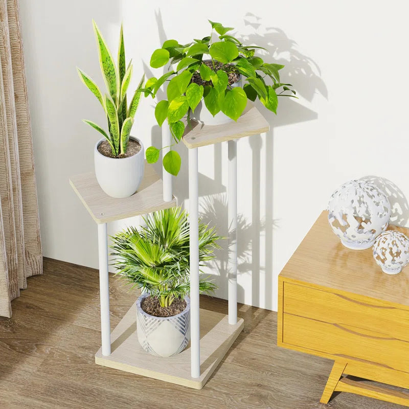 3-Tier Iron & Wood Corner Plant Stand