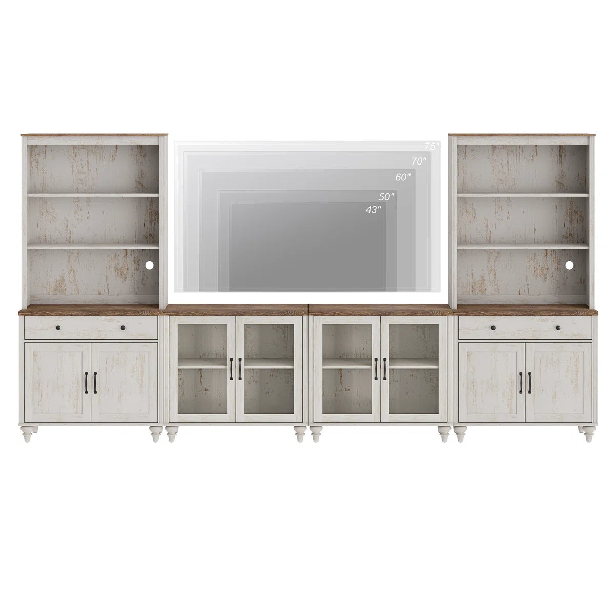 Farmhouse Wooden TV Entertainment Center with Storage & Bookshelves