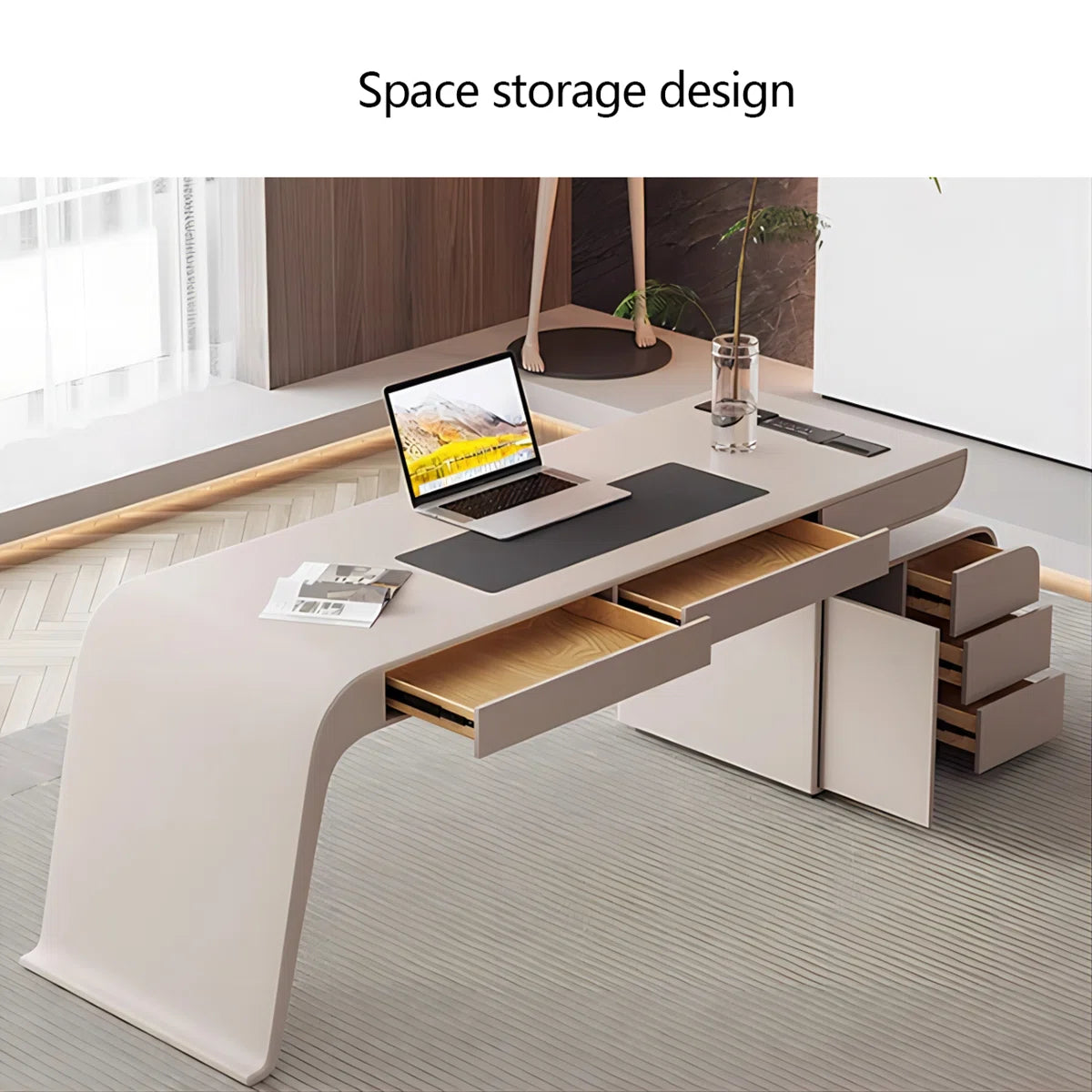Modern Storage Desk with Built-In Power Strip & USB Ports | Heavy-Duty Eco-Friendly Furniture