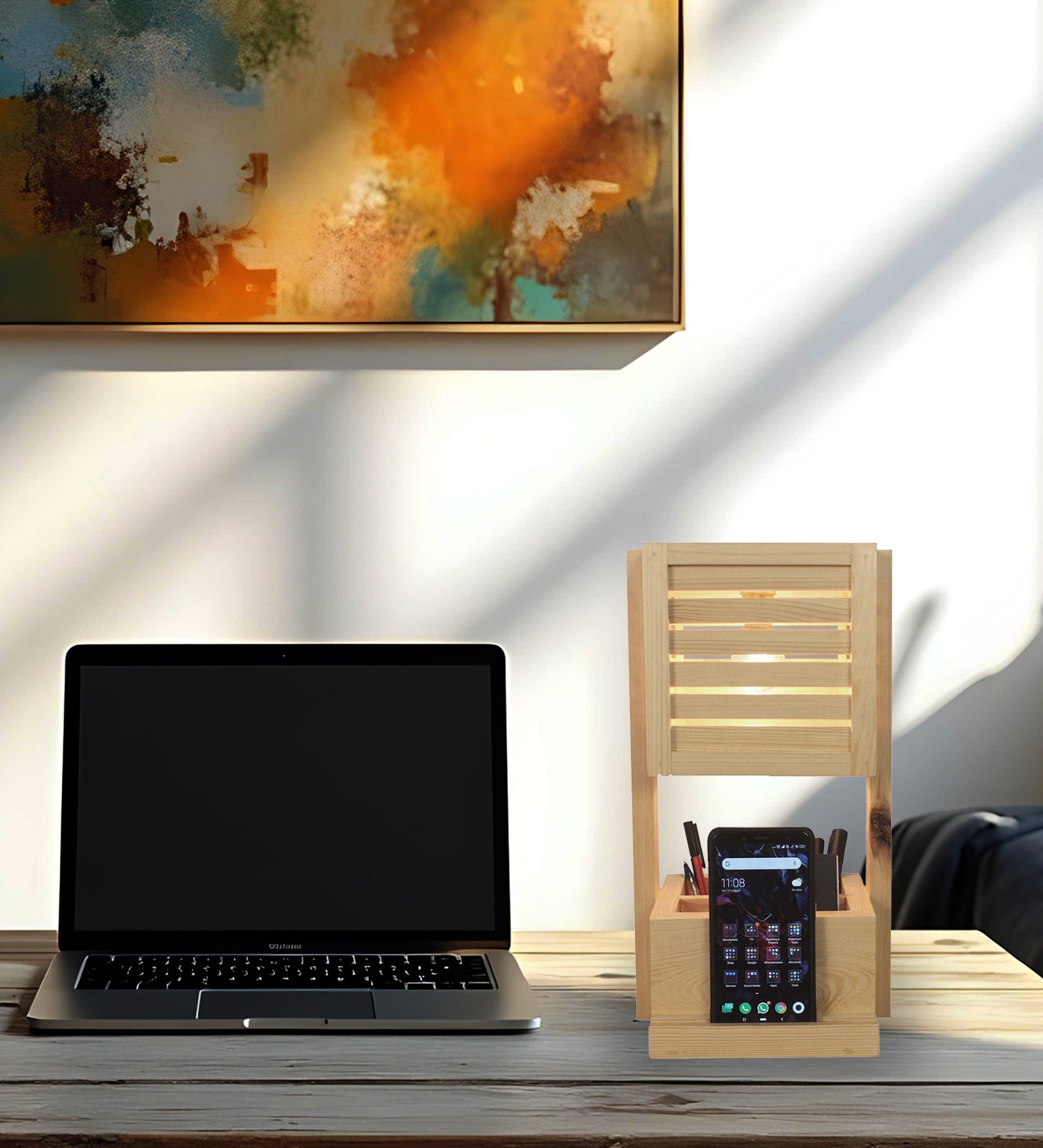 Minister Wooden Table Lamp With Mobile Stand