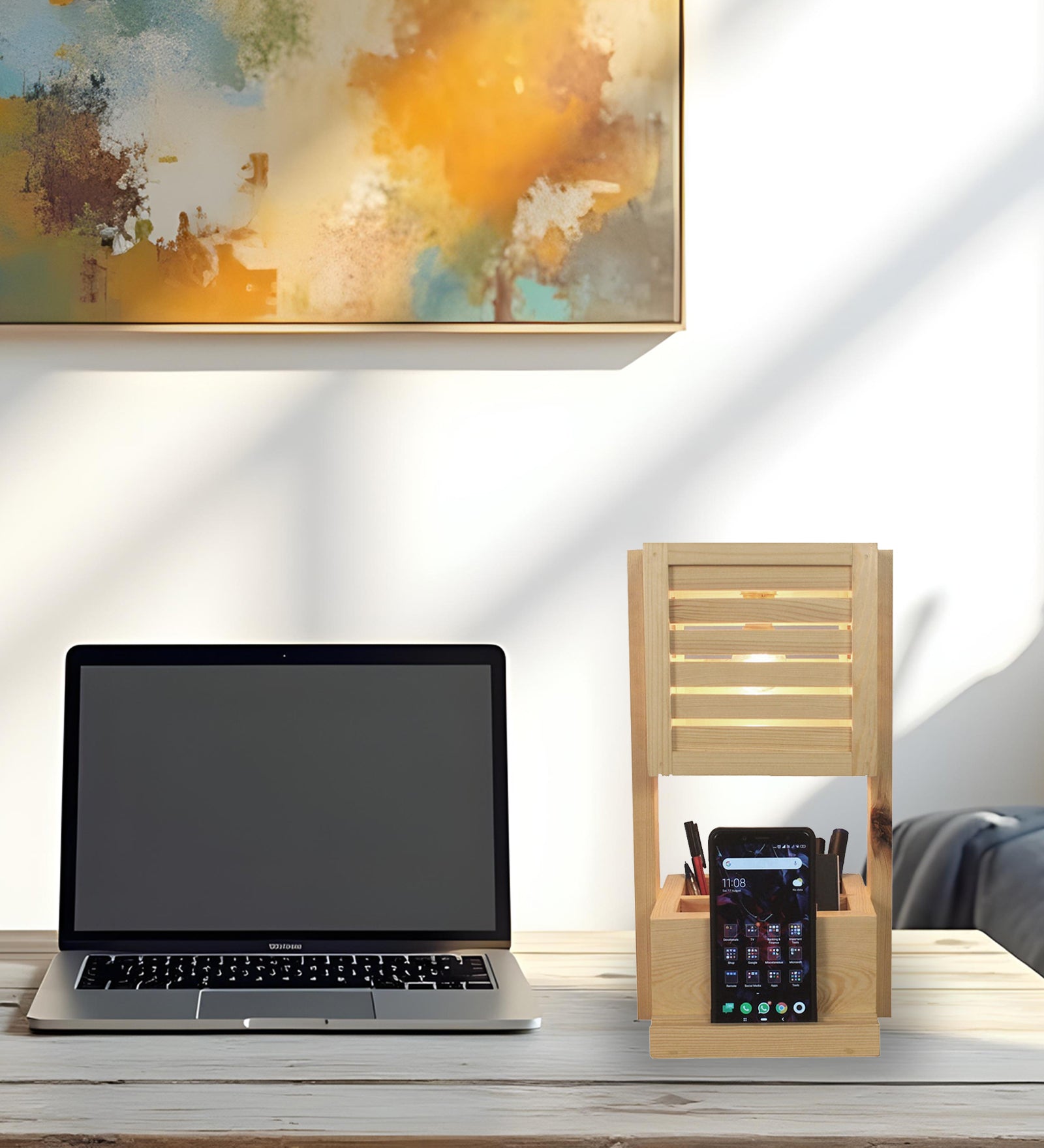 Minister Wooden Table Lamp With Mobile Stand