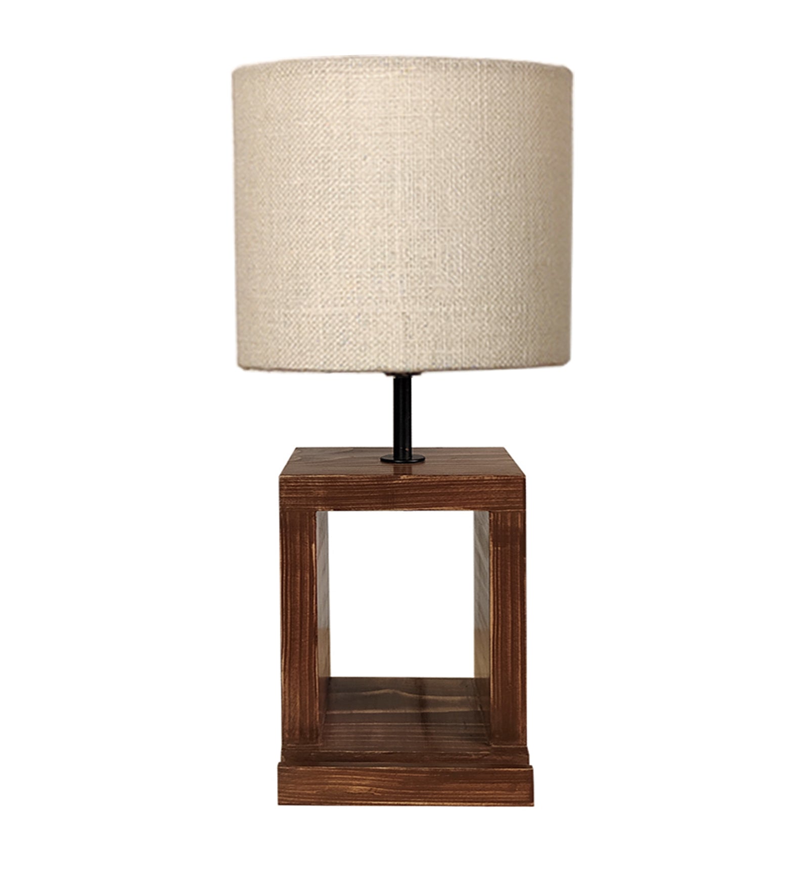 Moby Brown Wooden Table Lamp with Yellow Printed Fabric Lampshade (BULB NOT INCLUDED)