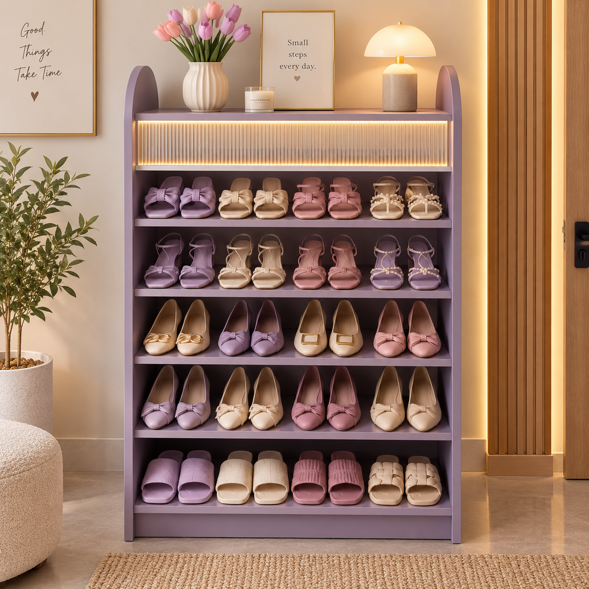 Modern Lavender Shoe Rack for Home  Large Shoe Organizer for Bedroom & Entryway