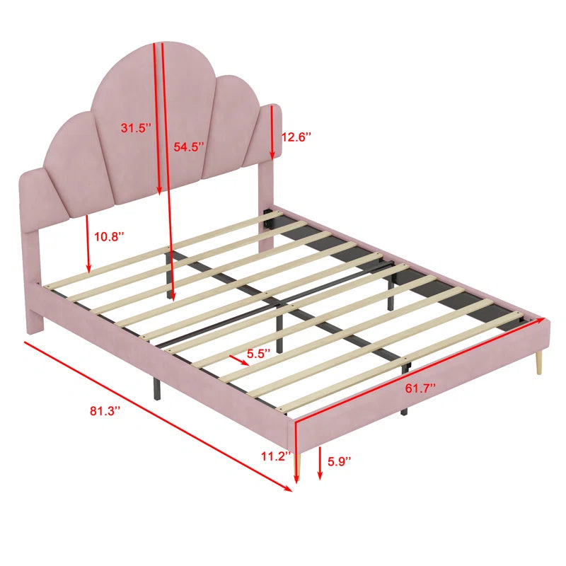 Modern Queen Size Upholstered Bed Frame With Elegant Design And Petal Shape Headboard