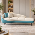 Modern Teal & Cream Chaise Lounge Sofa | Luxury Curved Daybed Sofa with Cushioned Seat