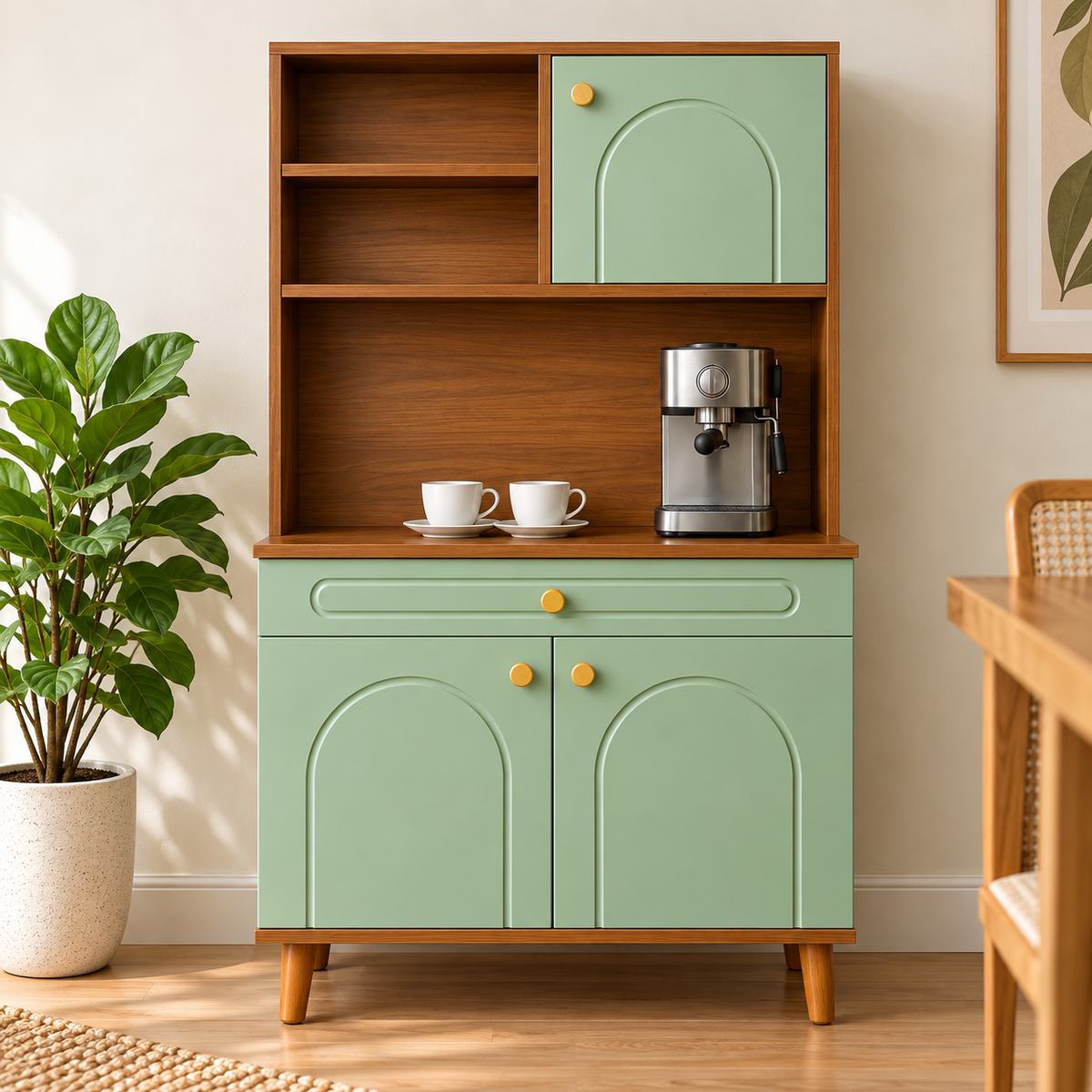 Modern Wooden Kitchen Cabinet with Coffee Station

