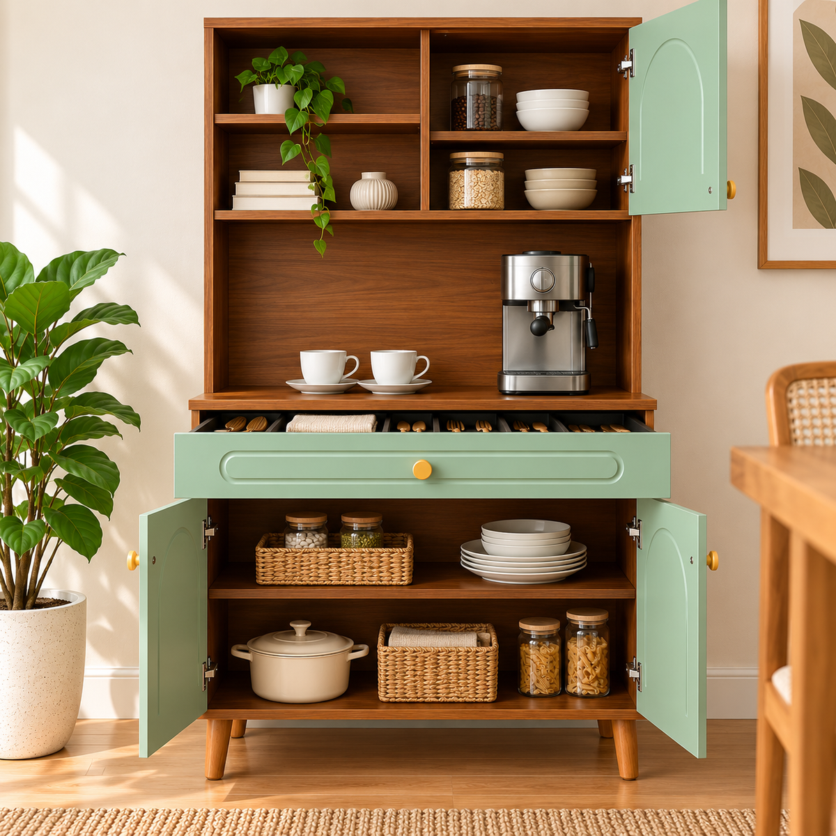 Modern Wooden Kitchen Cabinet with Coffee Station
