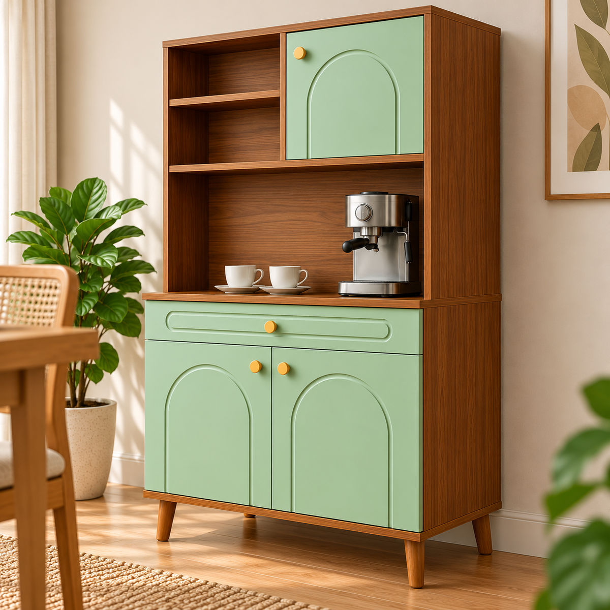 Modern Wooden Kitchen Cabinet with Coffee Station