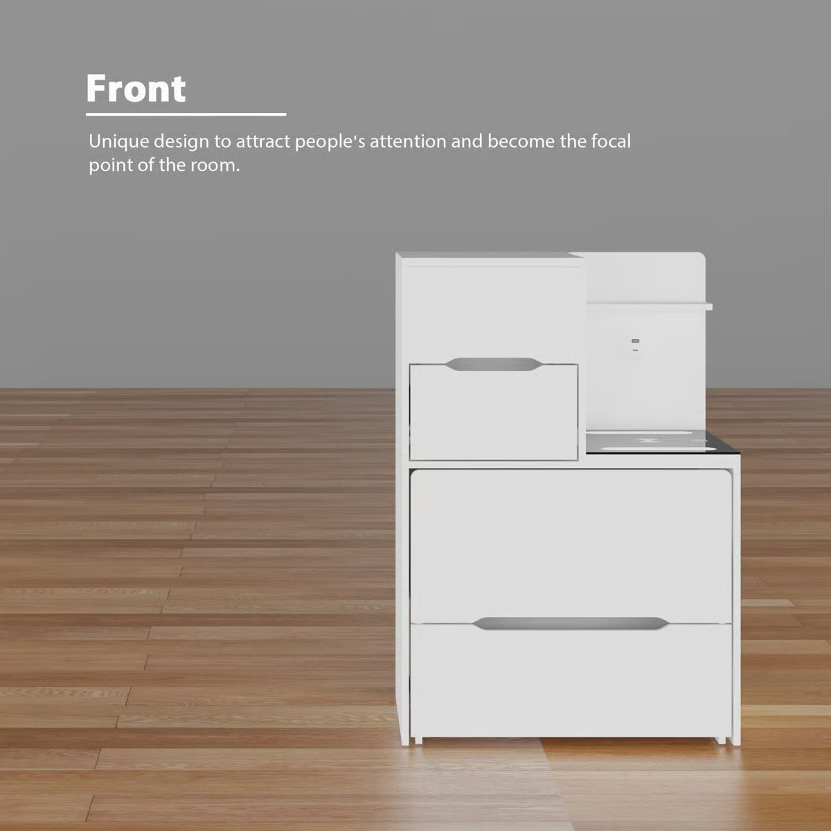 Modern 2-Drawer Flip-Top Makeup Vanity Table With Wireless Charging, LED Mirror, Upholstered Stool, White Socket