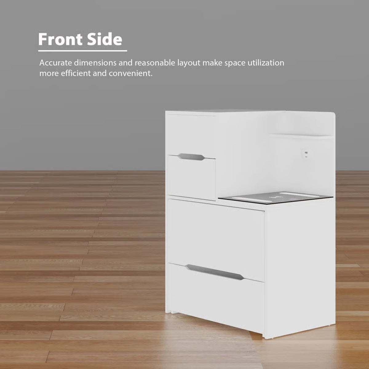 Modern 2-Drawer Flip-Top Makeup Vanity Table With Wireless Charging, LED Mirror, Upholstered Stool, White Socket