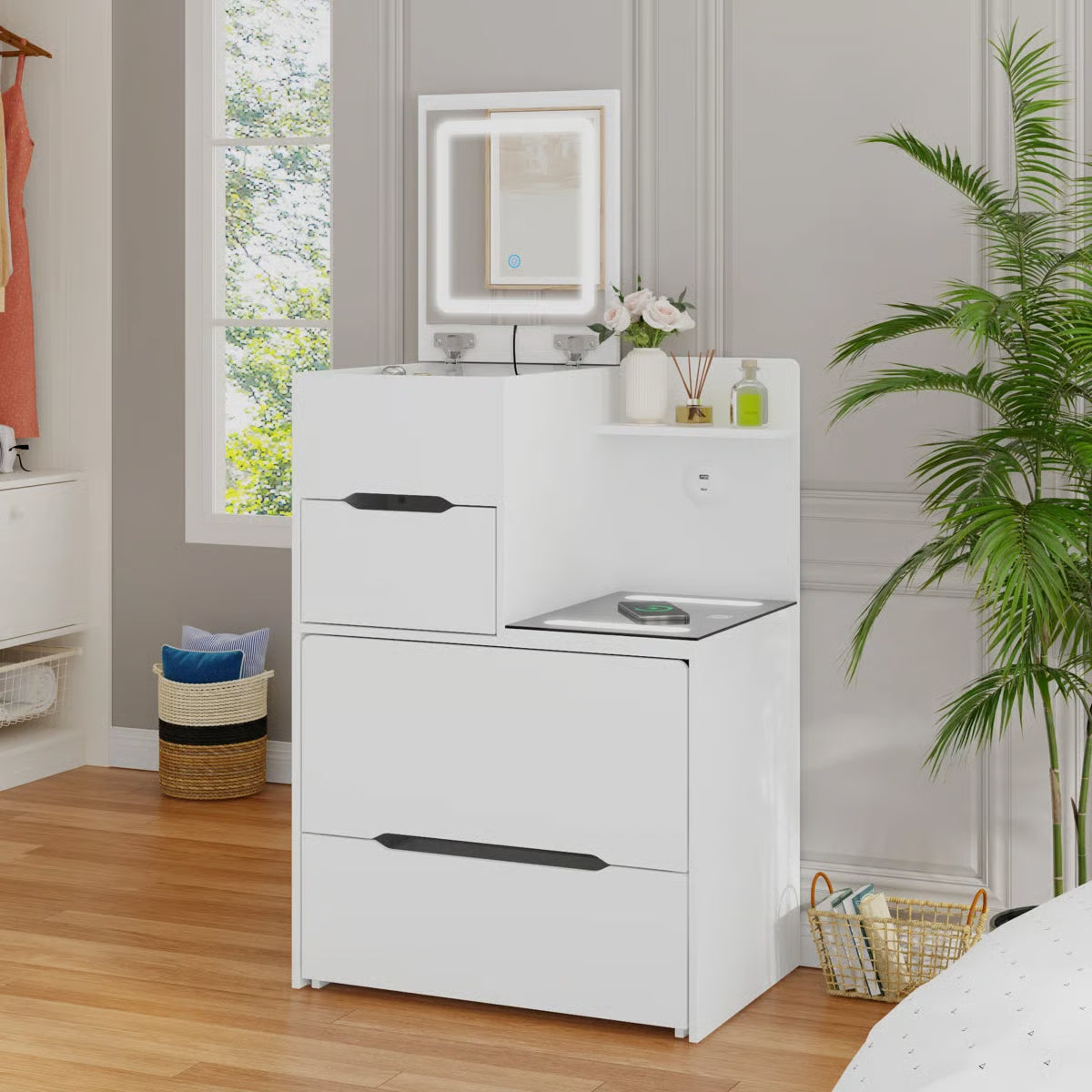 Modern 2-Drawer Flip-Top Makeup Vanity -OUCH CART |Dressing table 