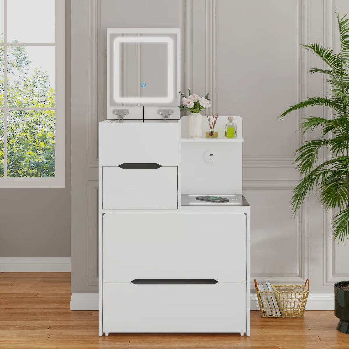 Modern 2-Drawer Flip-Top Makeup Vanity -OUCH CART |Dressing table 