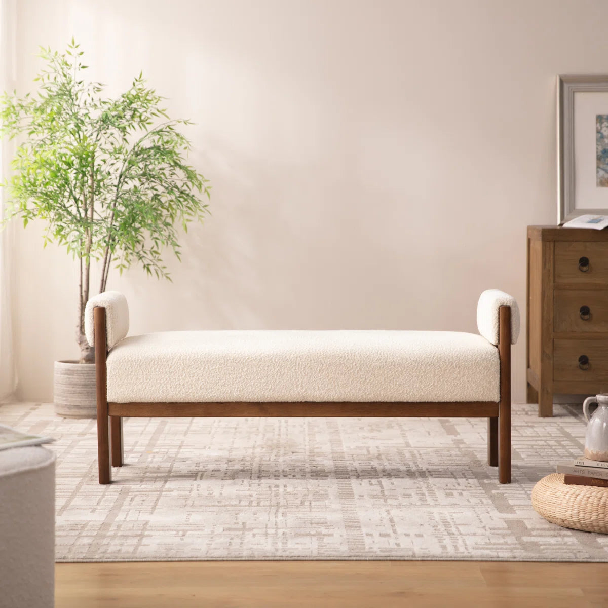 Modern Accent Bouclé Bench Ottoman for Bed Foot