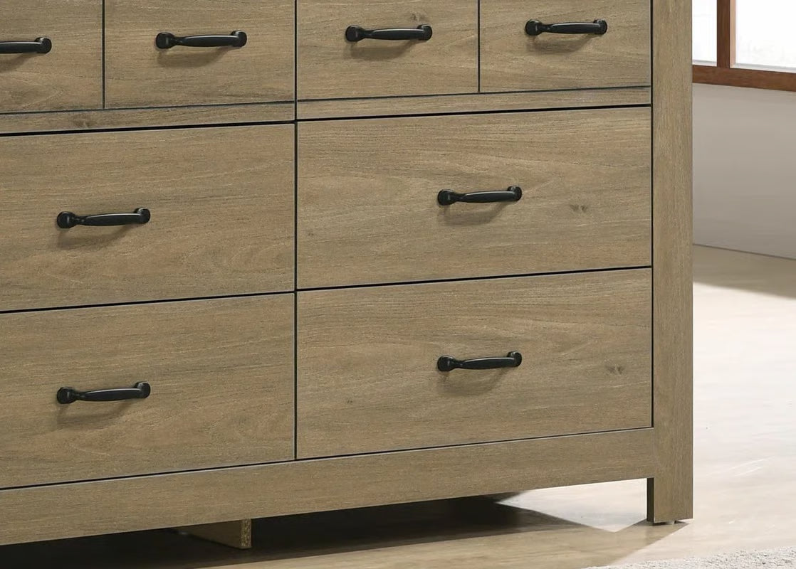 Modern Coffee Gray Oak Dresser - Finn 51" Wide 6-Drawer Chest with Contrasting Black Pulls