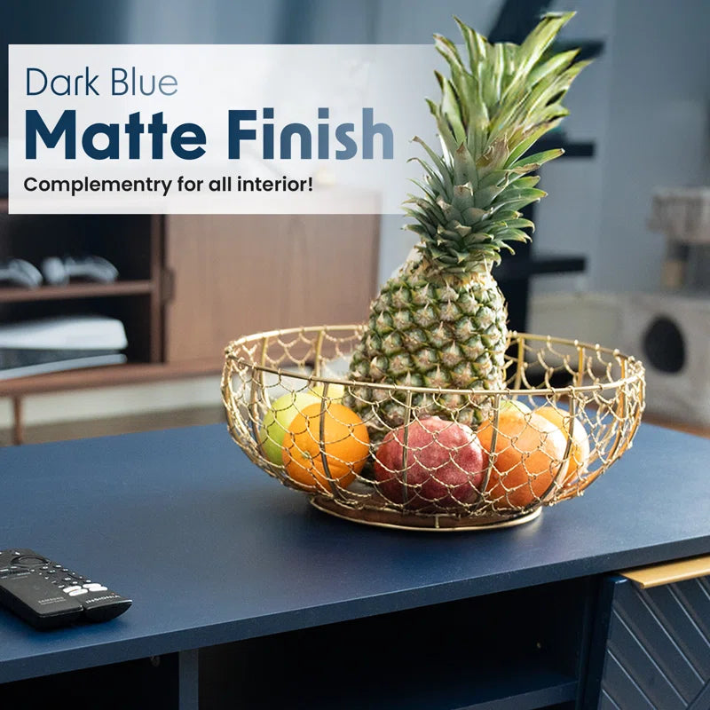 Modern Coffee Table With Storage - Dark Blue Matte Finish With Gold-Tipped Legs