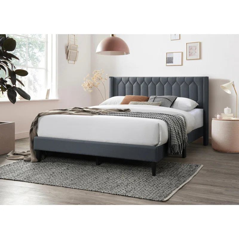 Modern Diamond Charcoal Burlap Headboard Bed
