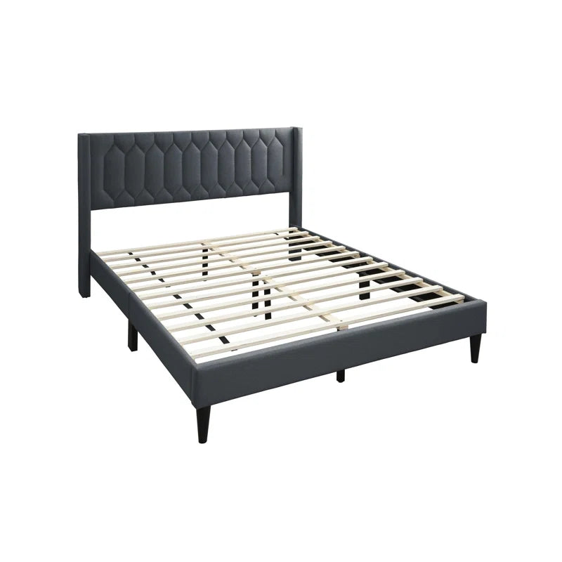 Modern Diamond Charcoal Burlap Headboard Bed