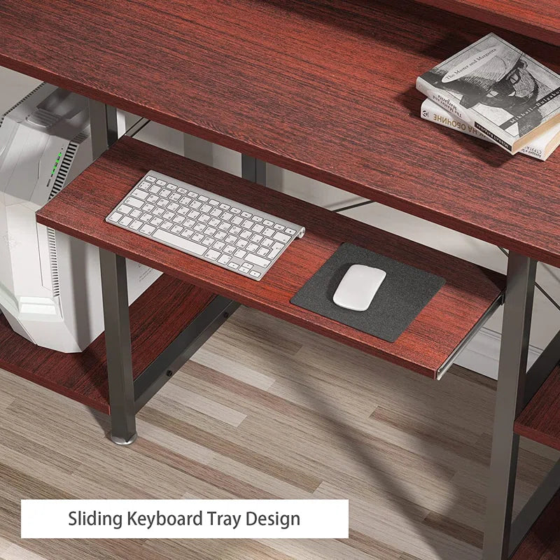Home Office Computer Writing Study Desk with Storage Shelves and Keyboard Tray