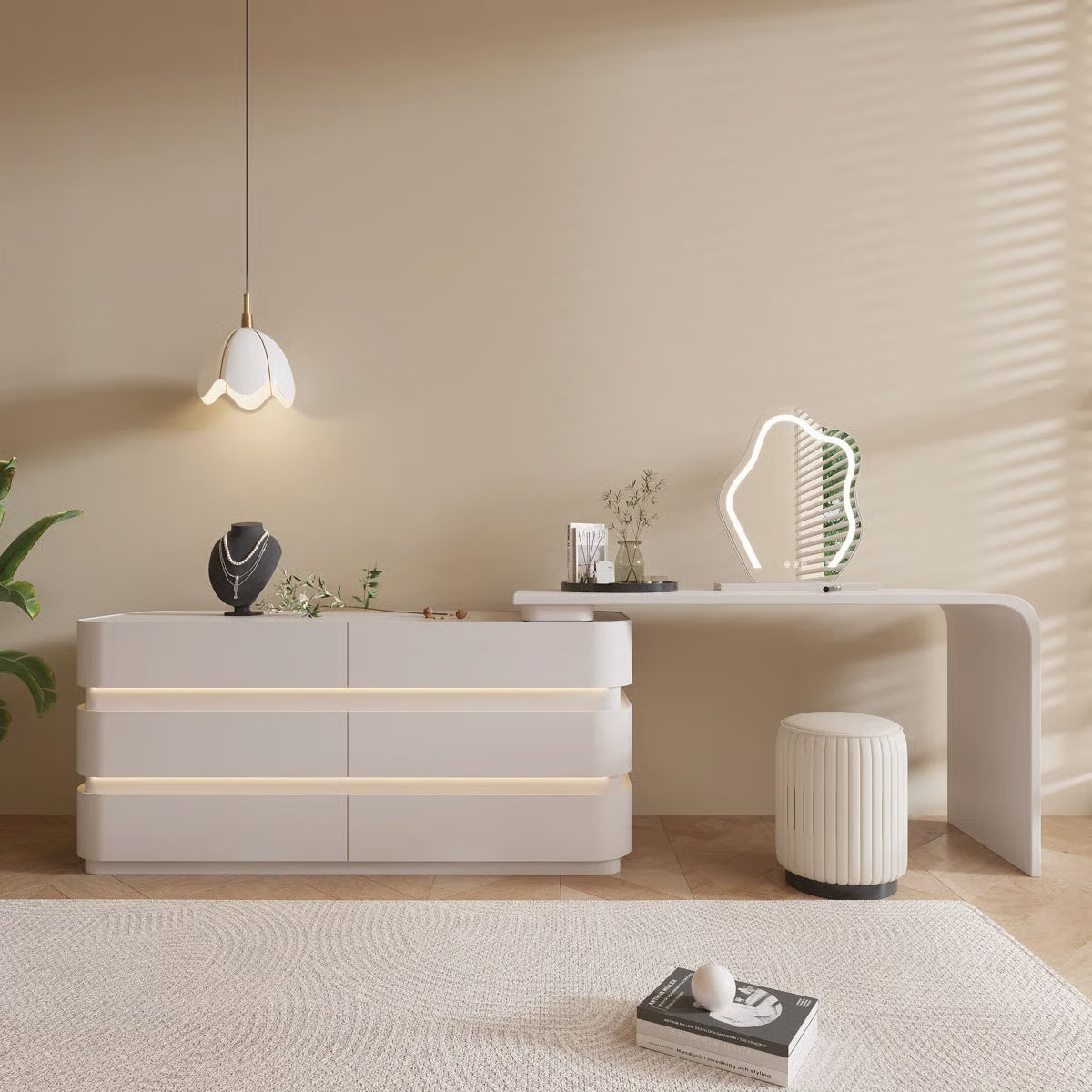 360° Rotating LED Makeup Vanity Desk with 6 Drawers and Modern Design