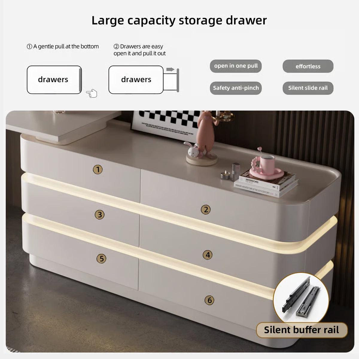 360° Rotating LED Makeup Vanity Desk with 6 Drawers and Modern Design